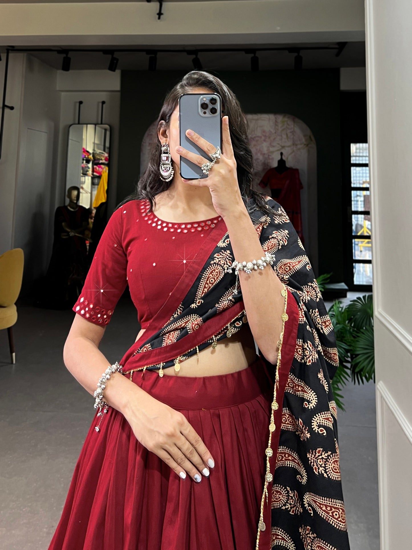 Trendy Red Pure Cotton Lehenga – Plain Design with Gota Patti Touch Up