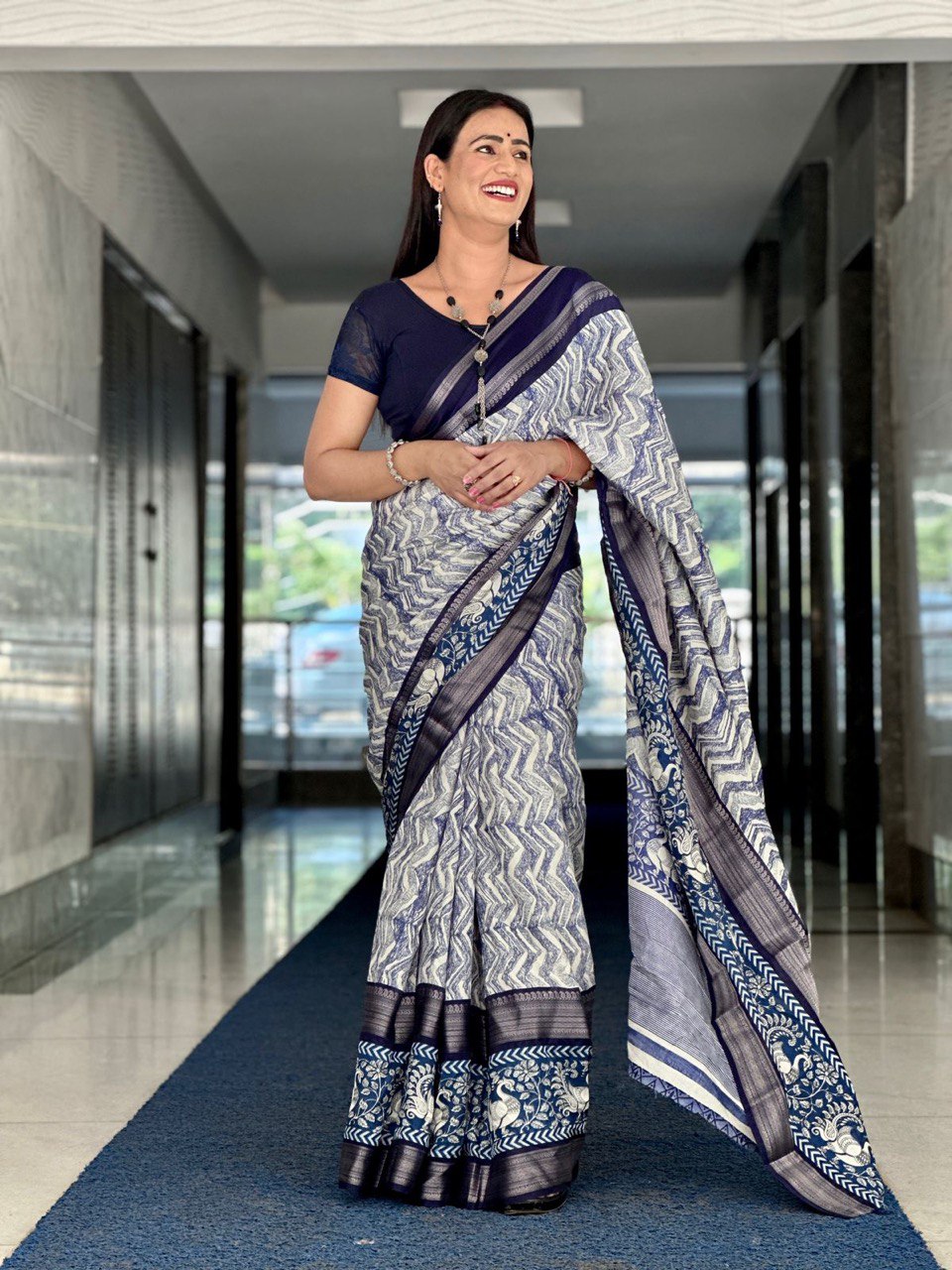 Dark blue colour viscous tusser silk saree