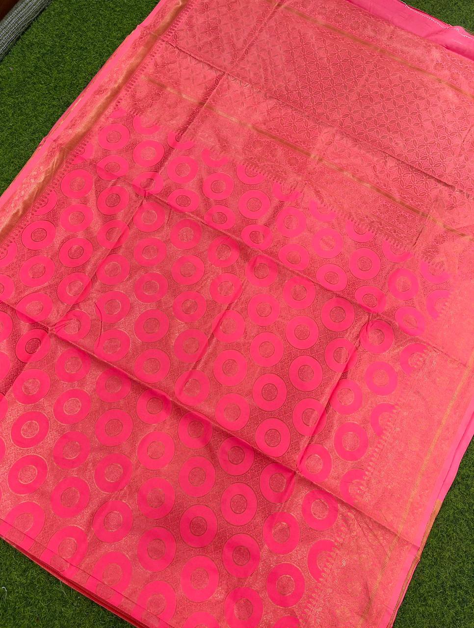 PINK COLOUR SOFT LICHI SILK CLOTH AND RICH PALLU & JACQUARD  PATTERN WORK  ON ALL OVER THE SAREE