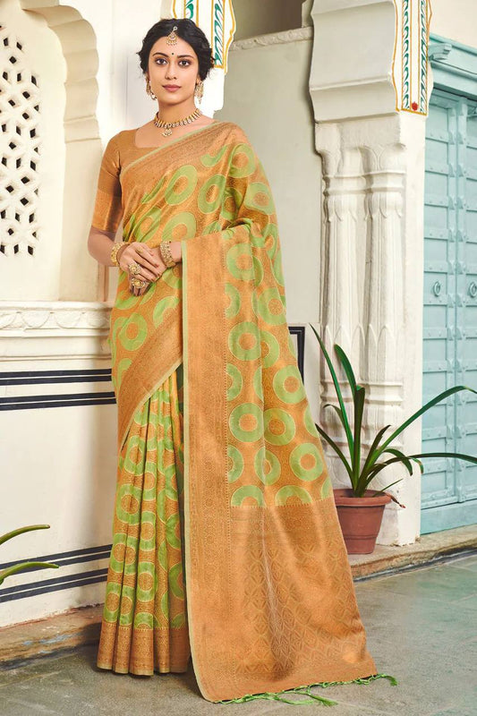 GREEN COLOUR SOFT LICHI SILK CLOTH AND RICH PALLU & JACQUARD PATTERN WORK ON ALL OVER THE SAREE