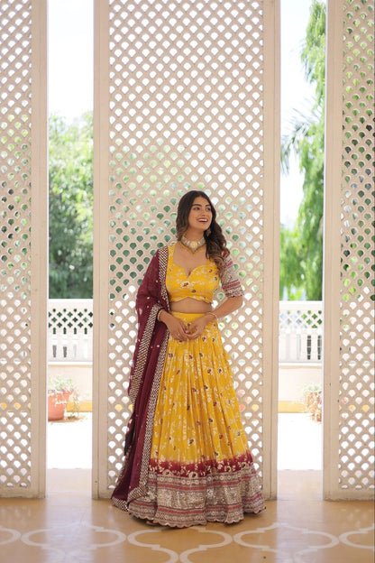 Designer yellow Dyeable - Pure Viscose Jacquard fabric Lehenga Choli & Dupatta Set