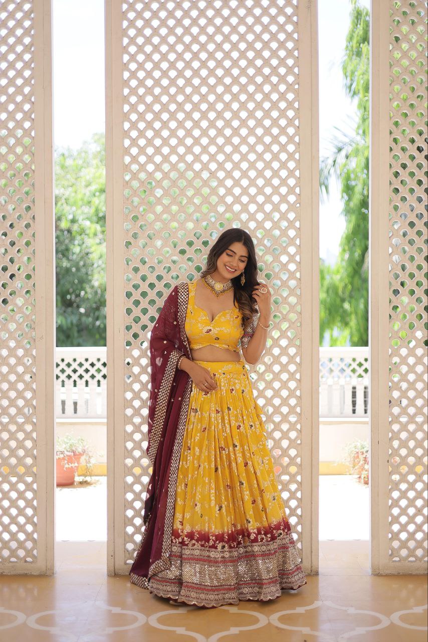 Designer yellow Dyeable - Pure Viscose Jacquard fabric Lehenga Choli & Dupatta Set