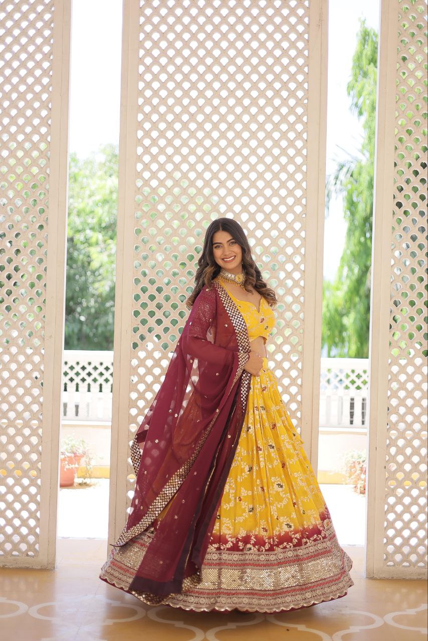 Designer yellow Dyeable - Pure Viscose Jacquard fabric Lehenga Choli & Dupatta Set