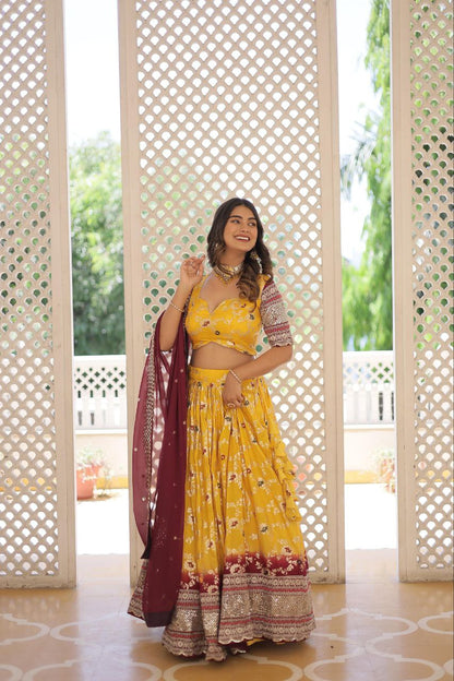Designer yellow Dyeable - Pure Viscose Jacquard fabric Lehenga Choli & Dupatta Set
