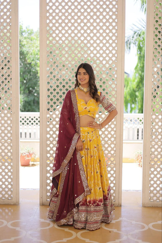 Designer yellow Dyeable - Pure Viscose Jacquard fabric Lehenga Choli & Dupatta Set