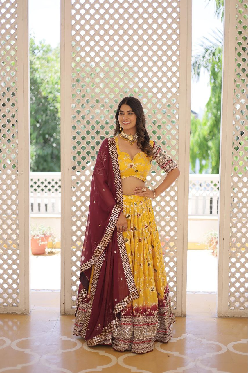 Designer yellow Dyeable - Pure Viscose Jacquard fabric Lehenga Choli & Dupatta Set