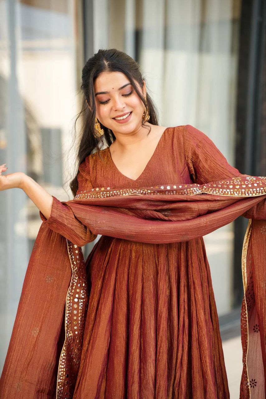 PREMIUM BROWN SHARARA - DUPPATA PURE CHINON