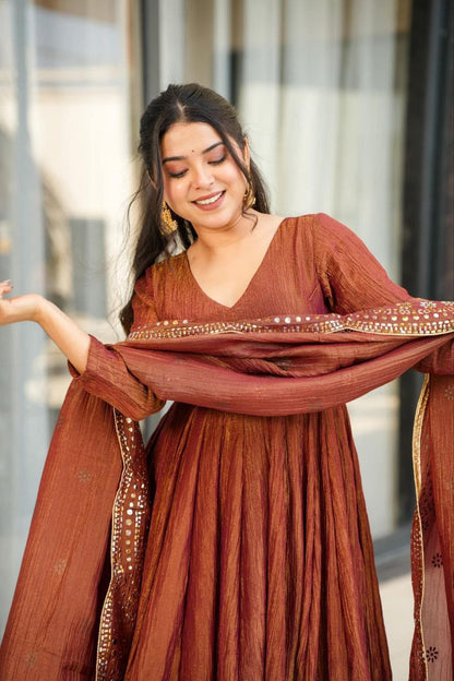 PREMIUM BROWN SHARARA - DUPPATA PURE CHINON