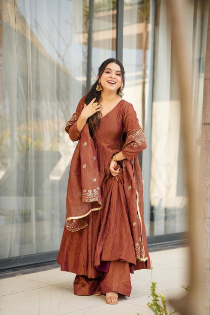 PREMIUM BROWN SHARARA - DUPPATA PURE CHINON