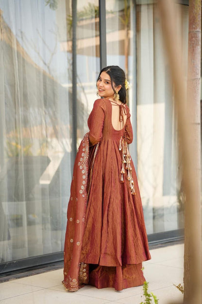 PREMIUM BROWN SHARARA - DUPPATA PURE CHINON