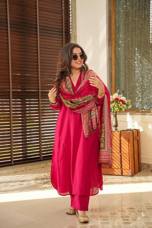 ROYAL DARK PINK KURTI SET - CHANDERI SILK DUPPATA