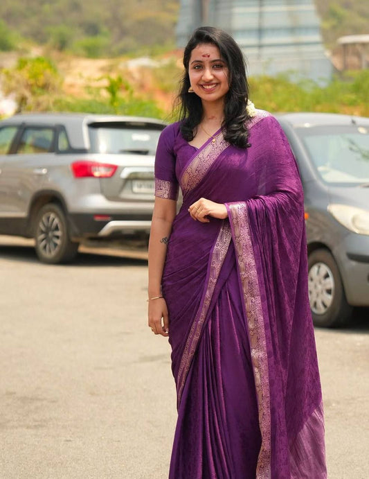 Viscose Chinon Weaving Pattern Saree- With Dola Banarasi Silk Blouse