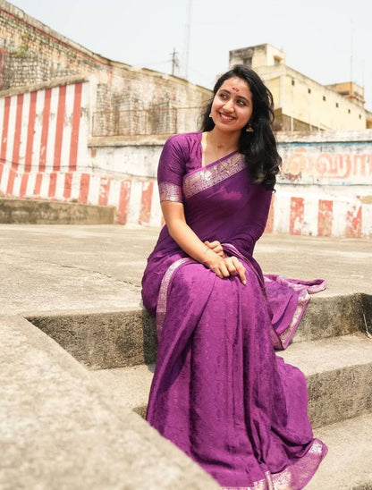 Viscose Chinon Weaving Pattern Saree- With Dola Banarasi Silk Blouse