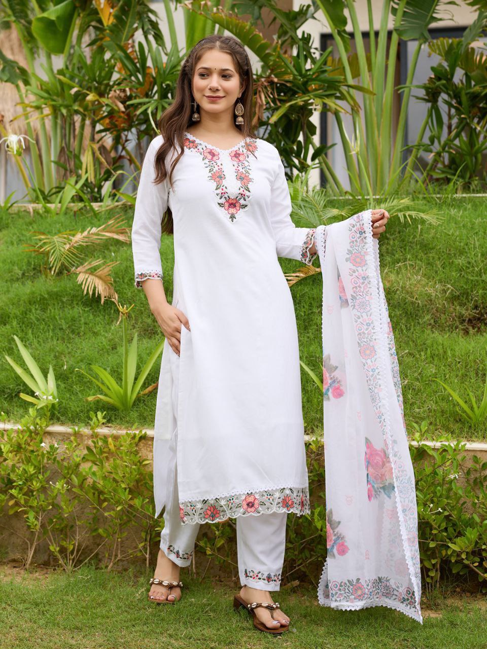 Pure White Floral Embroidered suits set -Elegant summer Collection