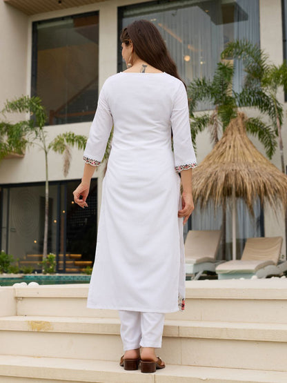 Pure White Floral Embroidered suits set -Elegant summer Collection