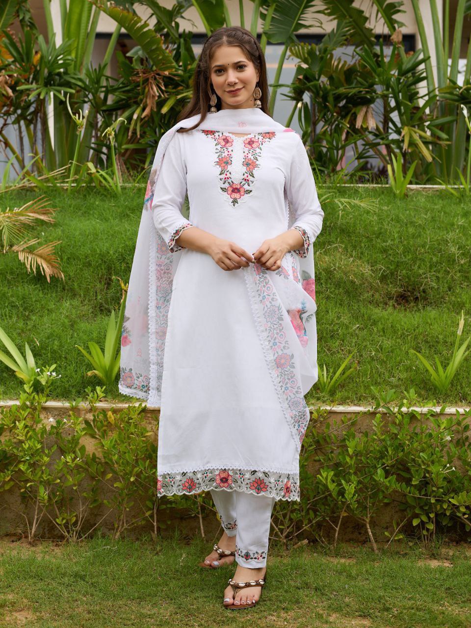Pure White Floral Embroidered suits set -Elegant summer Collection