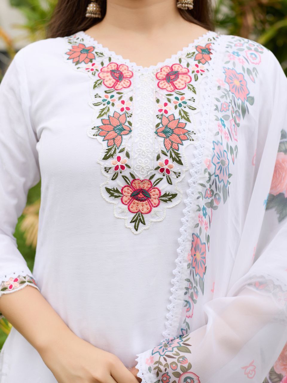 Pure White Floral Embroidered suits set -Elegant summer Collection