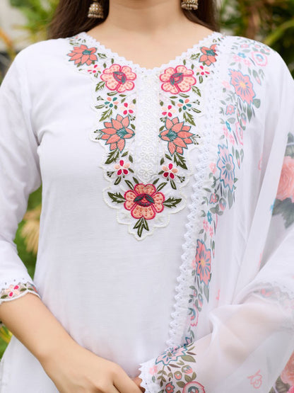 Pure White Floral Embroidered suits set -Elegant summer Collection