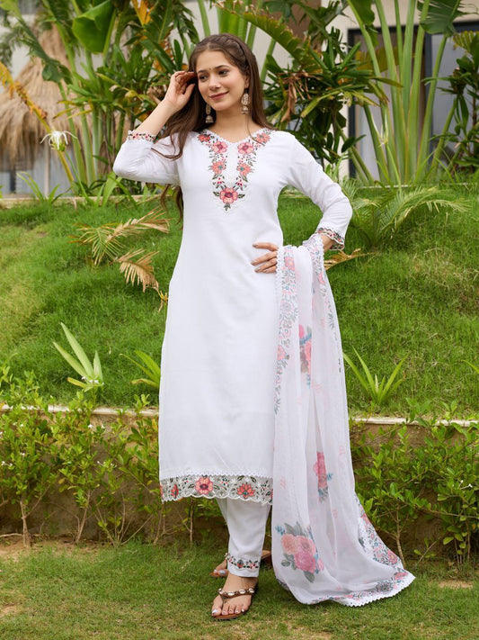Pure White Floral Embroidered suits set -Elegant summer Collection