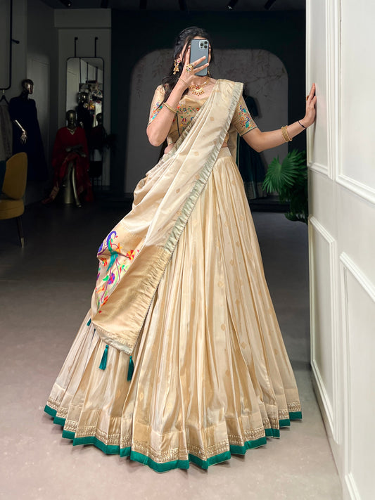 Designer Paithani Zari Weaving Shimmer Lehenga Choli With Dupatta