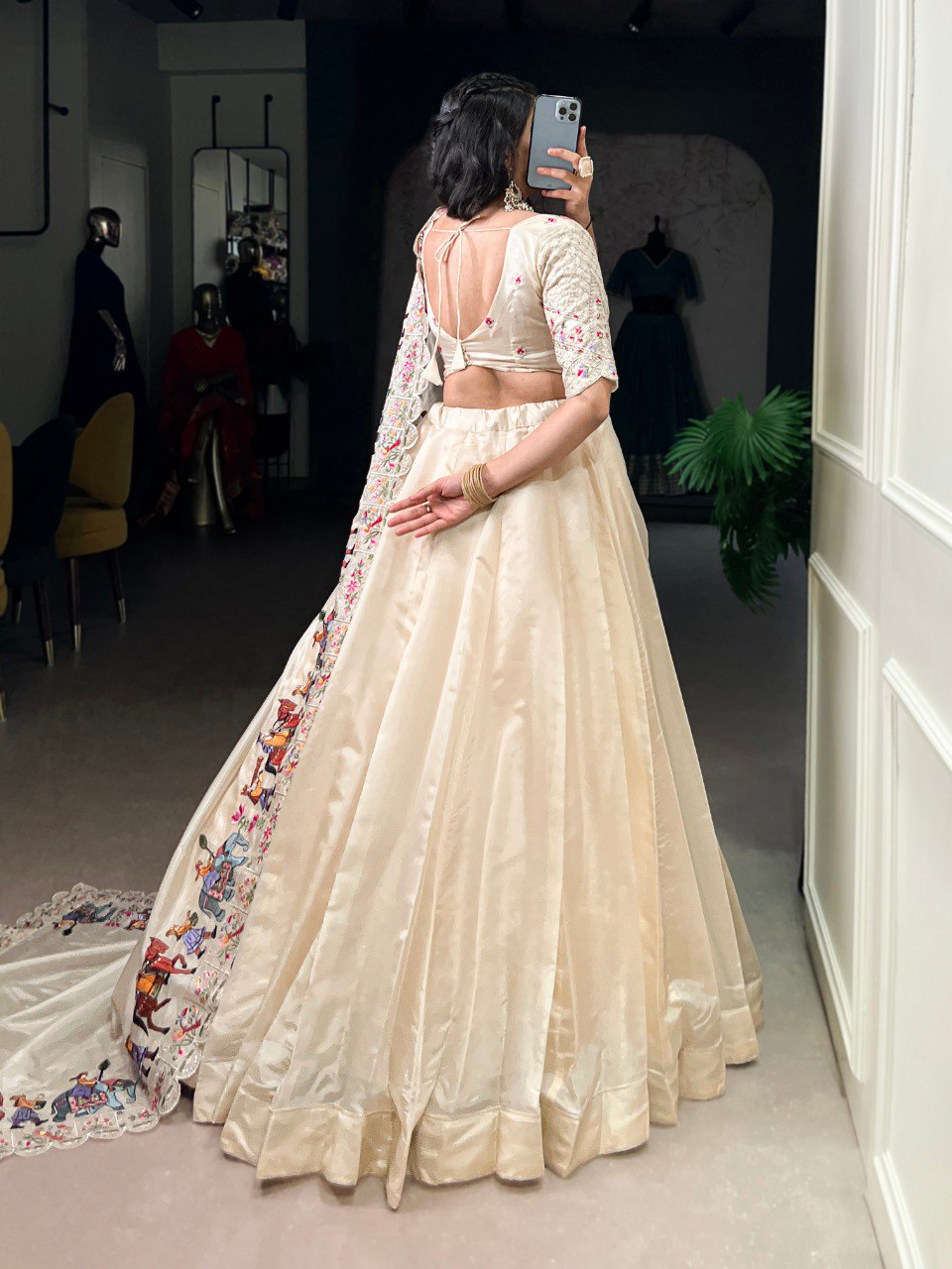 Off-White Color Raspberry Thread Embroidered Lehenga Choli