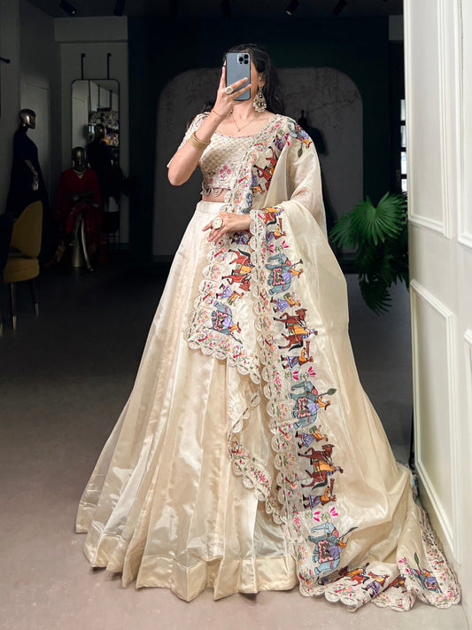 Off-White Color Raspberry Thread Embroidered Lehenga Choli