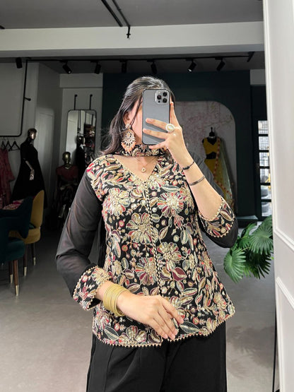 Premium Designer Black Georgette Kurta Palazzo With Dupatta For Wedding & Party