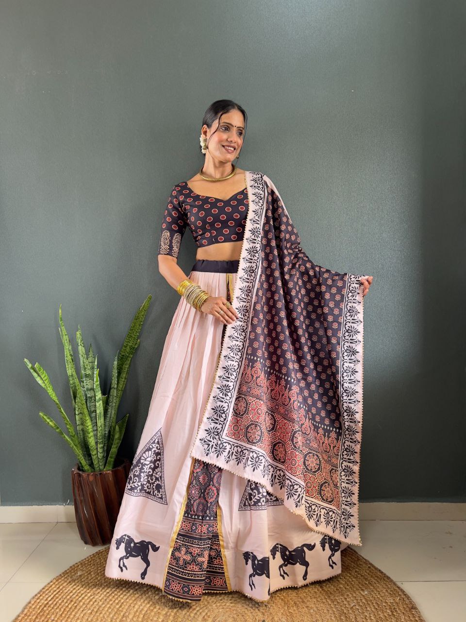 ROYAL COLOUR PURE COTTON DIGITAL PRINT LAHENGA CHOLI