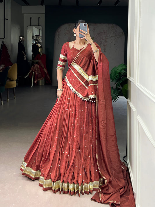 Rust Chanderi Lace Zari Work Lehenga Choli