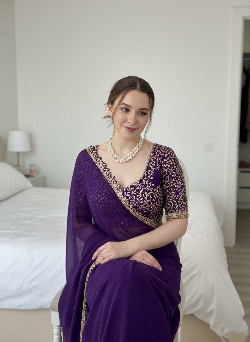 Rangoli Silk-Regal Velvet-Feel Saree with Golden Threadwork Blouse