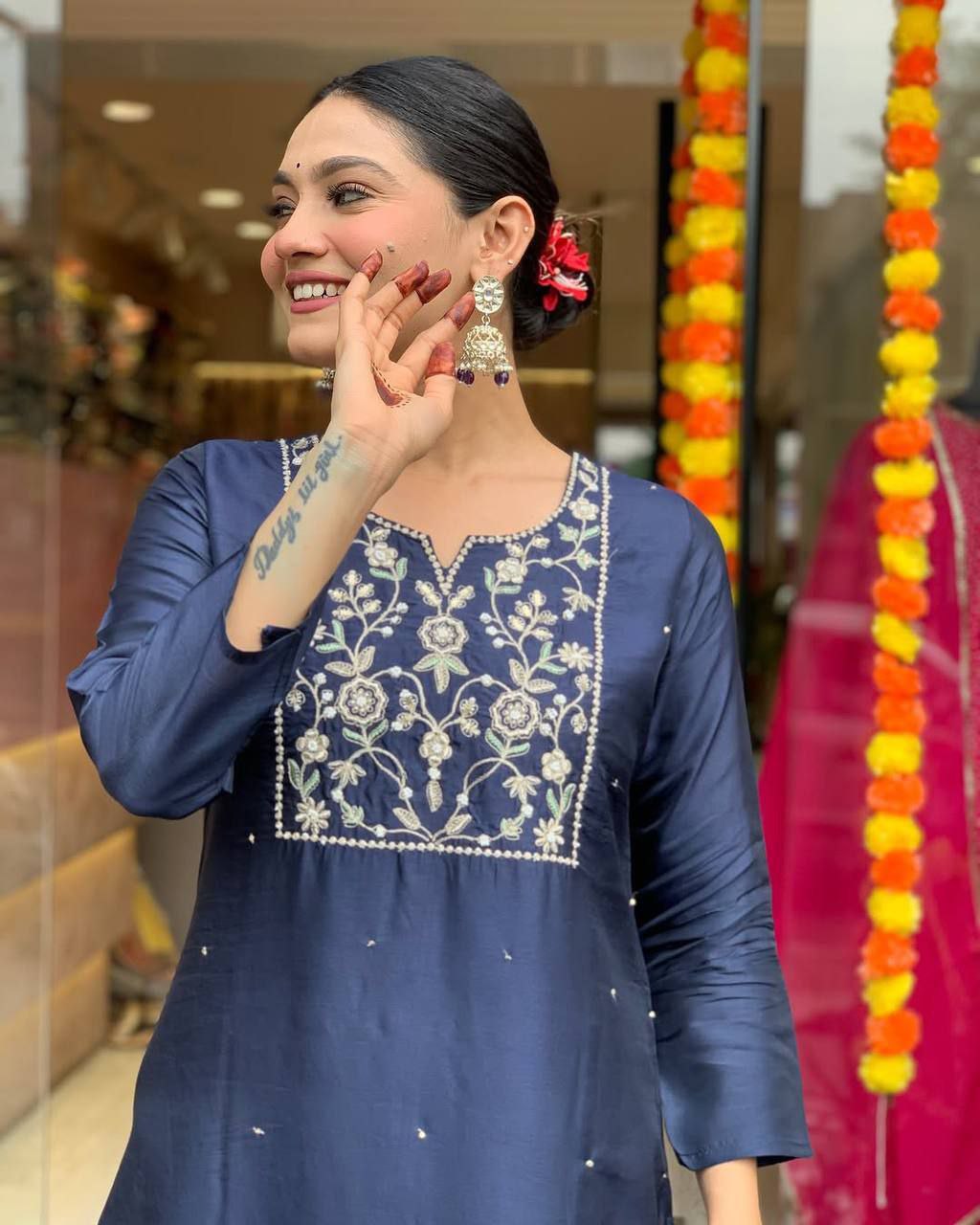 Midnight blue Embroidered suit set