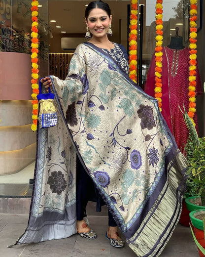 Midnight blue Embroidered suit set