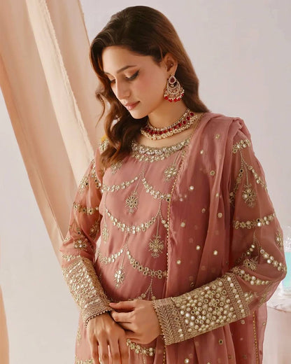 Onion Pink Georgette Sequins Embroidered Sharara Set