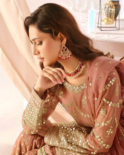 Onion Pink Georgette Sequins Embroidered Sharara Set
