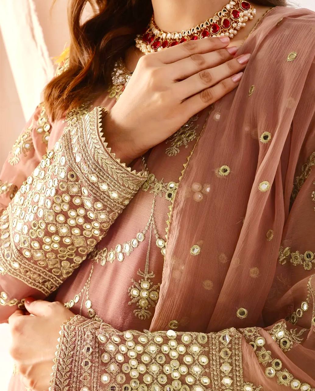 Onion Pink Georgette Sequins Embroidered Sharara Set
