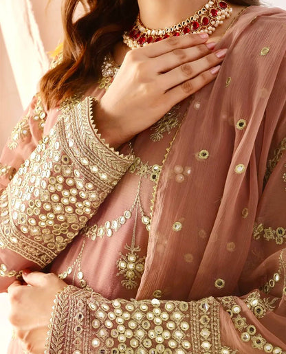 Onion Pink Georgette Sequins Embroidered Sharara Set