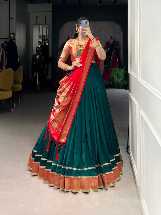 Green Paithani Vichitra Silk Zari Weaving Lehenga Choli with Dupatta