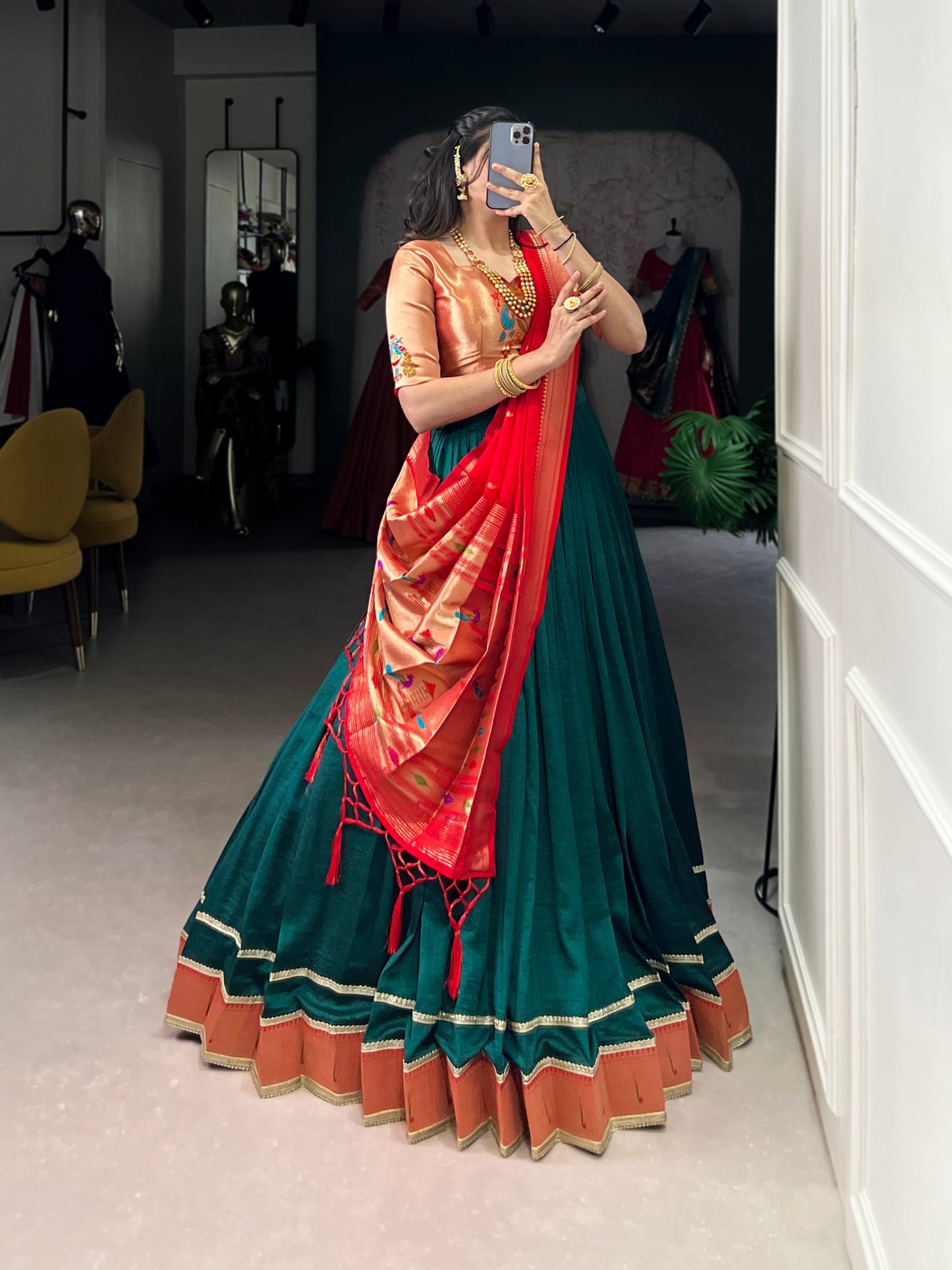 Green Paithani Vichitra Silk Zari Weaving Lehenga Choli with Dupatta