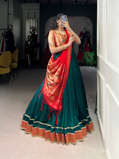 Green Paithani Vichitra Silk Zari Weaving Lehenga Choli with Dupatta