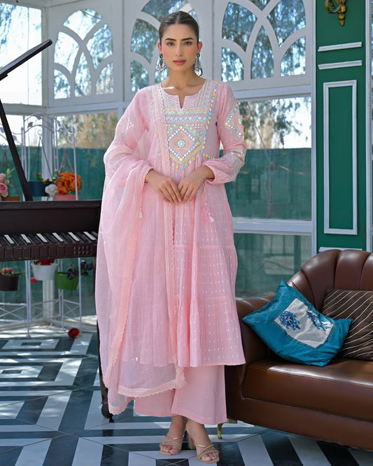 ROYAL PINK FLEX BUTTI COTTON SUIT-SET