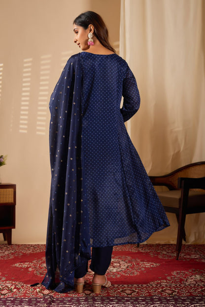 Royal Blue Embroidery Straight Kurta Pant With Dupatta