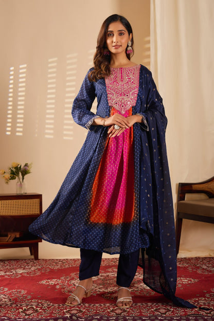 Royal Blue Embroidery Straight Kurta Pant With Dupatta