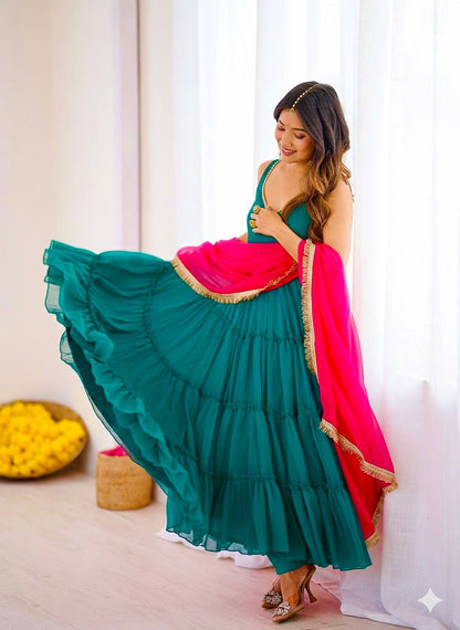 Gerorrget chiffon Gown Fox - New Festival, Season ,Party Wear Look Pure Gerorrget Chiffon Gown , Pany With Dupatta