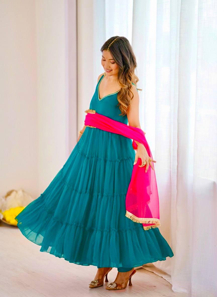 Gerorrget chiffon Gown Fox - New Festival, Season ,Party Wear Look Pure Gerorrget Chiffon Gown , Pany With Dupatta