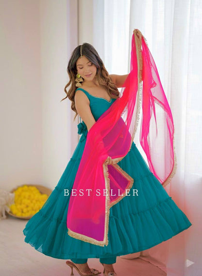 Gerorrget chiffon Gown Fox - New Festival, Season ,Party Wear Look Pure Gerorrget Chiffon Gown , Pany With Dupatta