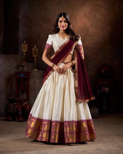 Poly Cotton Chex With Zari Weaving Work Lehenga choli