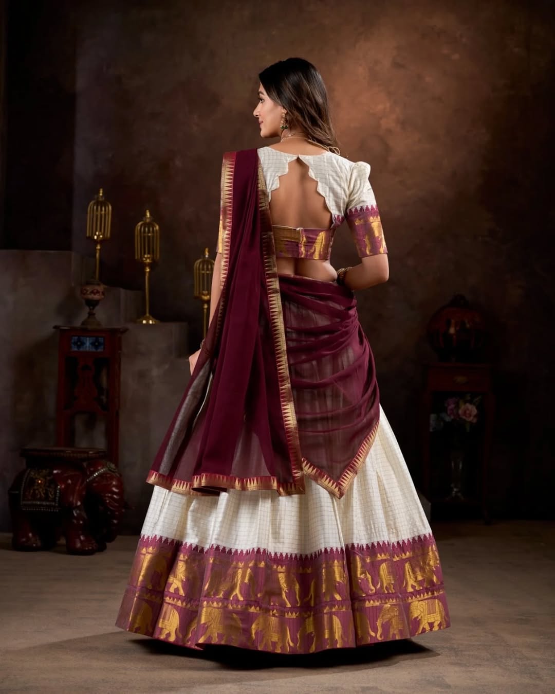 Poly Cotton Chex With Zari Weaving Work Lehenga choli