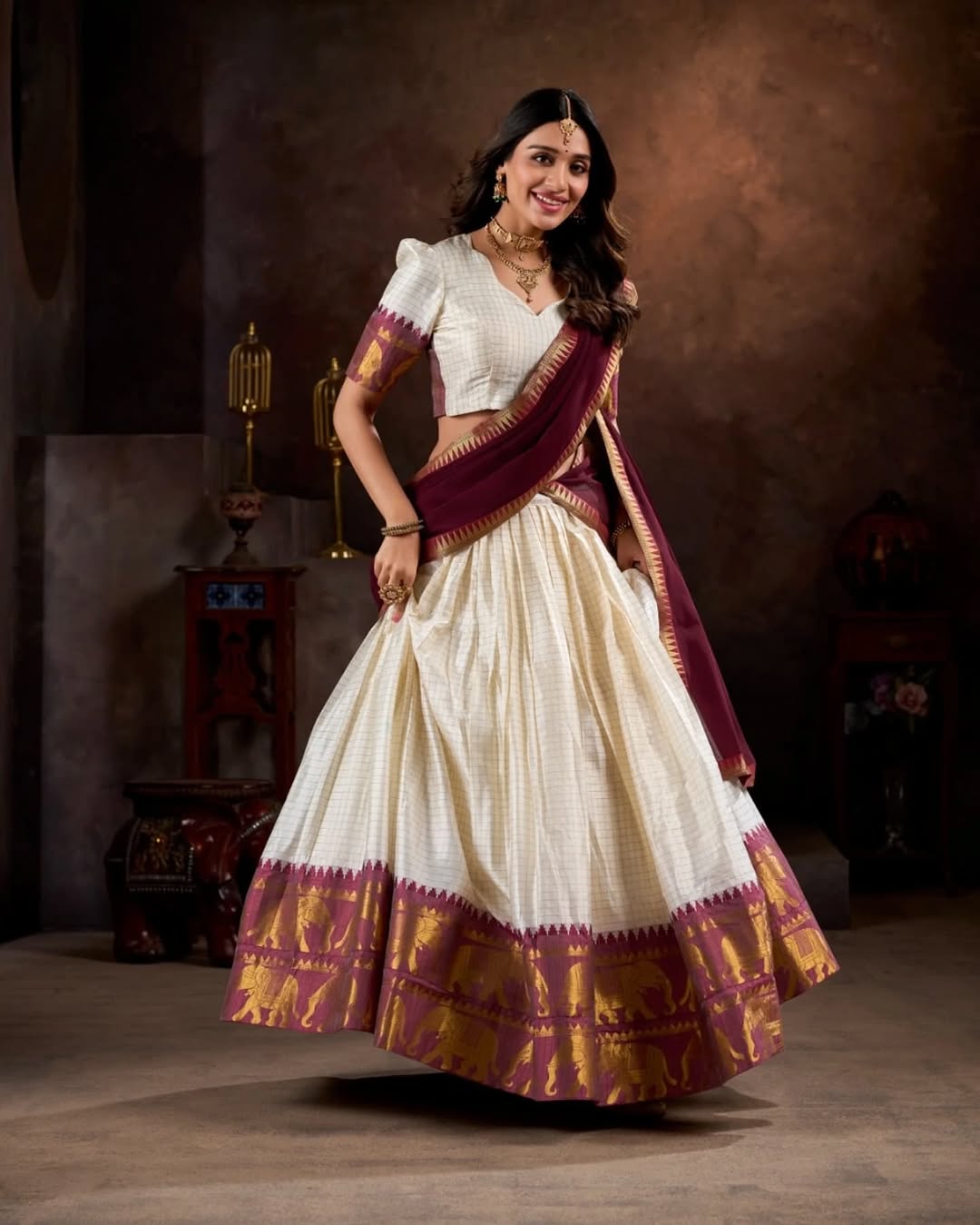 Poly Cotton Chex With Zari Weaving Work Lehenga choli