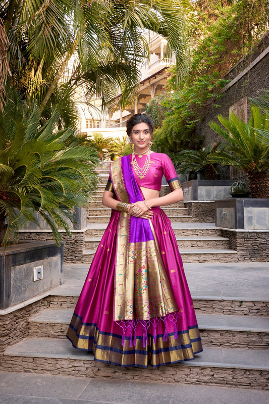 Stylish Pink Jacquard Silk with Detailed Zari Weaving