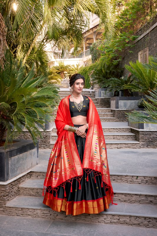 Classic Black Jacquard Silk – Zari Weaving for Royal Wedding Lehenga